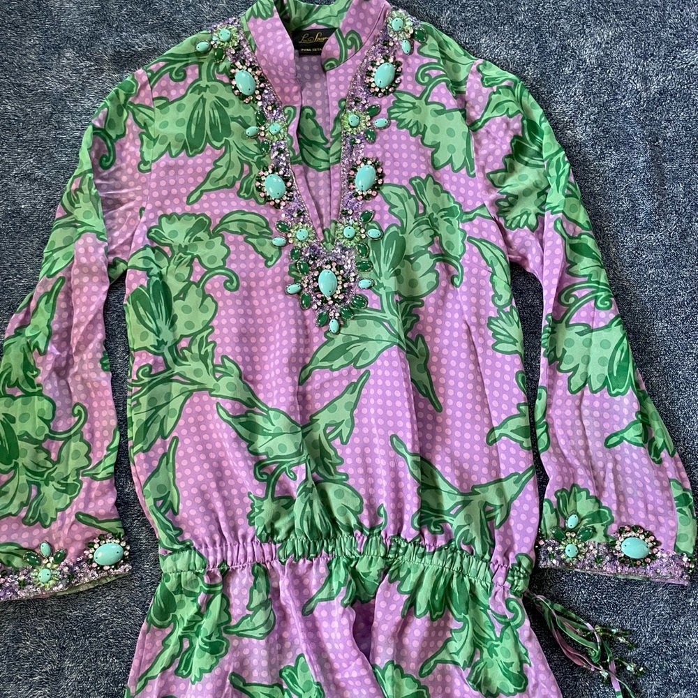 Luisa Spagnoli Green and Purple Long Blouse